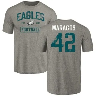 Chris Maragos Philadelphia Eagles Gray Distressed Name & Number Tri-Blend T-Shirt