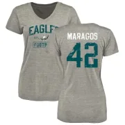 Chris Maragos Women's Philadelphia Eagles Heather Gray Distressed Name & Number Tri-Blend V-Neck T-Shirt