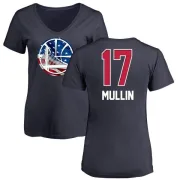 Chris Mullin Women's Golden State Warriors Navy Name and Number Banner Wave V-Neck T-Shirt