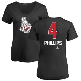 Chris Phillips Women's Ottawa Senators Name and Number Banner Wave V-Neck T-Shirt - Black