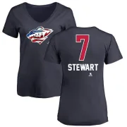 Chris Stewart Women's Minnesota Wild Name and Number Banner Wave V-Neck T-Shirt - Navy