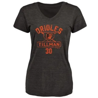 Chris Tillman Women's Baltimore Orioles Base Runner Tri-Blend T-Shirt - Black