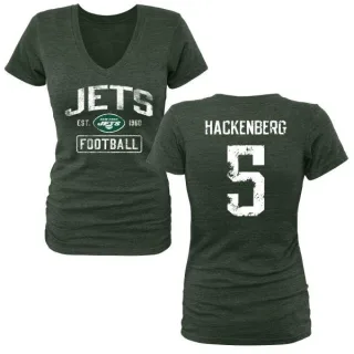 Christian Hackenberg Women's New York Jets Green Distressed Name & Number Tri-Blend V-Neck T-Shirt