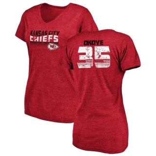 Christian Okoye Women's Kansas City Chiefs Retro Tri-Blend V-Neck T-Shirt - Red