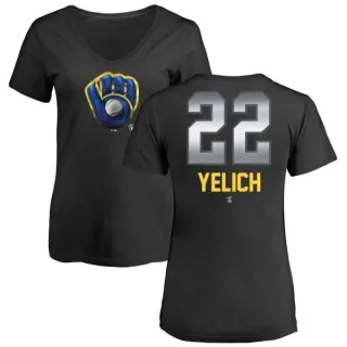 Christian Yelich Women's Milwaukee Brewers Midnight Mascot V-Neck T-Shirt - Black