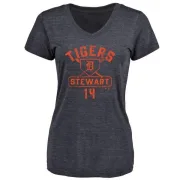 Christin Stewart Women's Detroit Tigers Base Runner Tri-Blend T-Shirt - Navy