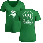 Chuck Foreman Women's Minnesota Vikings Green St. Patrick's Day Name & Number V-Neck T-Shirt