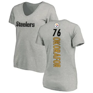 Chukwuma Okorafor Women's Pittsburgh Steelers Backer V-Neck T-Shirt - Ash