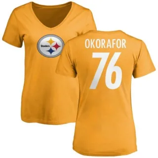 Chukwuma Okorafor Women's Pittsburgh Steelers Name & Number Logo Slim Fit T-Shirt - Gold