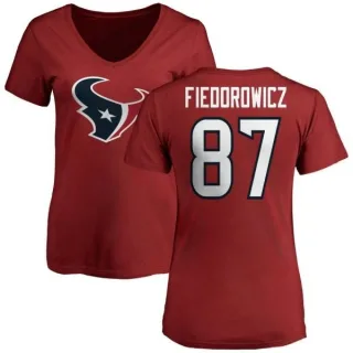 C.J. Fiedorowicz Women's Houston Texans Name & Number Logo Slim Fit T-Shirt - Red