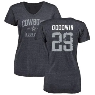 C.J. Goodwin Women's Dallas Cowboys Distressed Name & Number Tri-Blend V-Neck T-Shirt - Navy