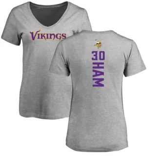 C.J. Ham Women's Minnesota Vikings Backer V-Neck T-Shirt - Ash