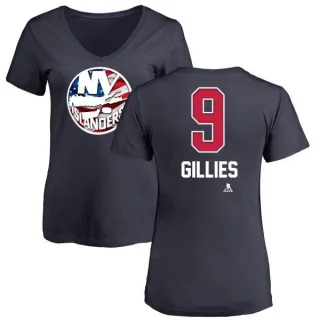 Clark Gillies Women's New York Islanders Name and Number Banner Wave V-Neck T-Shirt - Navy