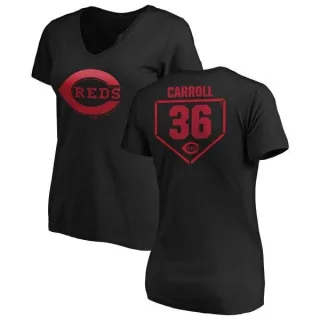 Clay Carroll Women's Cincinnati Reds RBI Slim Fit V-Neck T-Shirt - Black