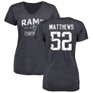 Clay Matthews Women's Los Angeles Rams Distressed Name & Number Tri-Blend V-Neck T-Shirt - Navy