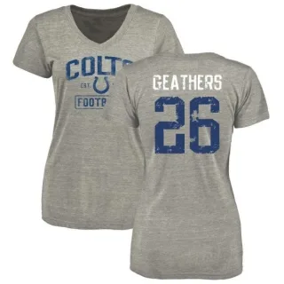 Clayton Geathers Women's Indianapolis Colts Heather Gray Distressed Name & Number Tri-Blend V-Neck T-Shirt