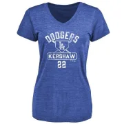 Clayton Kershaw Women's Los Angeles Dodgers Base Runner Tri-Blend T-Shirt - Royal