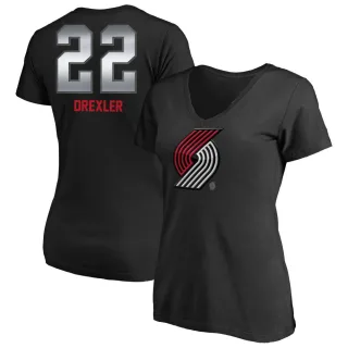 Clyde Drexler Women's Portland Trail Blazers Black Midnight Mascot T-Shirt