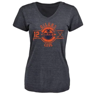 Colby Cave Women's Edmonton Oilers Insignia Tri-Blend V-Neck T-Shirt - Navy