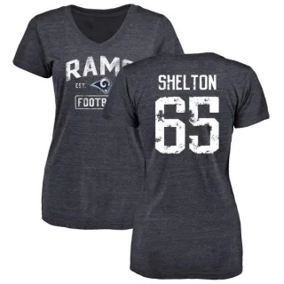 Coleman Shelton Women's Los Angeles Rams Distressed Name & Number Tri-Blend V-Neck T-Shirt - Navy