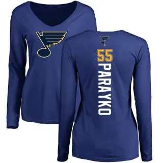 Colton Parayko Women's St. Louis Blues Backer V-Neck Long-Sleeve T-Shirt - Royal