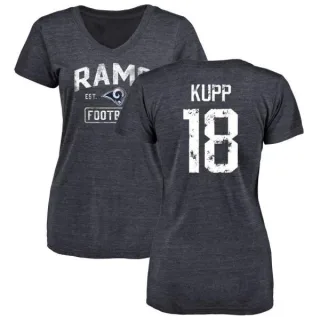 Cooper Kupp Women's Los Angeles Rams Distressed Name & Number Tri-Blend V-Neck T-Shirt - Navy