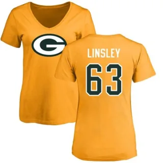 Corey Linsley Women's Green Bay Packers Name & Number Logo Slim Fit T-Shirt - Gold