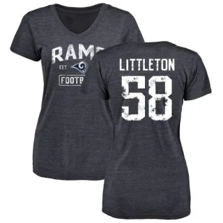 Cory Littleton Women's Los Angeles Rams Distressed Name & Number Tri-Blend V-Neck T-Shirt - Navy