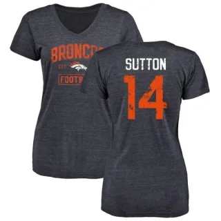 Courtland Sutton Women's Denver Broncos Navy Distressed Name & Number Tri-Blend V-Neck T-Shirt