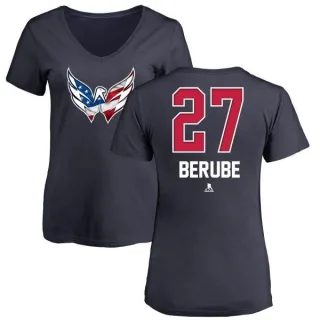 Craig Berube Women's Washington Capitals Name and Number Banner Wave V-Neck T-Shirt - Navy