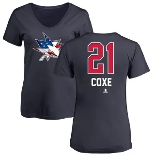 Craig Coxe Women's San Jose Sharks Name and Number Banner Wave V-Neck T-Shirt - Navy