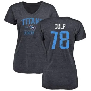 Curley Culp Women's Tennessee Titans Navy Distressed Name & Number Tri-Blend V-Neck T-Shirt