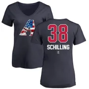 Curt Schilling Women's Arizona Diamondbacks Name and Number Banner Wave V-Neck T-Shirt - Navy