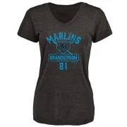 Curtis Granderson Women's Miami Marlins Base Runner Tri-Blend T-Shirt - Black