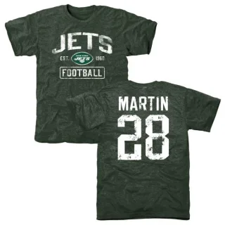 Curtis Martin New York Jets Green Distressed Name & Number Tri-Blend T-Shirt