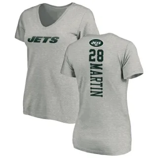 Curtis Martin Women's New York Jets Backer V-Neck T-Shirt - Ash