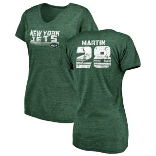 Curtis Martin Women's New York Jets Retro Tri-Blend V-Neck T-Shirt - Green