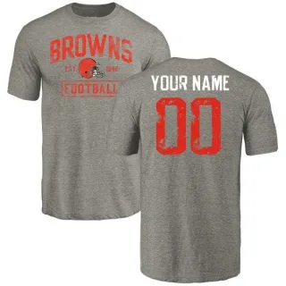 Custom Cleveland Browns Gray Distressed Custom Name & Number Tri-Blend T-Shirt