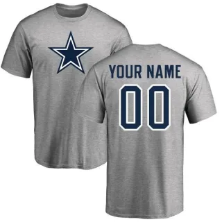 Custom Dallas Cowboys Custom Name & Number Logo T-shirt - Gray