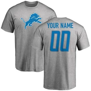 Custom Detroit Lions Custom Name & Number Logo T-Shirt - Ash