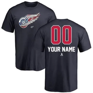 Custom Detroit Red Wings Custom Name and Number Banner Wave T-Shirt - Navy