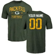 Custom Green Bay Packers Green Distressed Custom Name & Number Tri-Blend T-Shirt