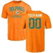 Custom Miami Dolphins Orange Distressed Custom Name & Number Tri-Blend T-Shirt