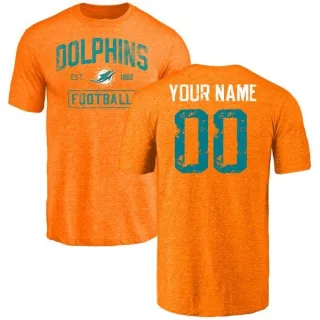 Custom Miami Dolphins Orange Distressed Custom Name & Number Tri-Blend T-Shirt