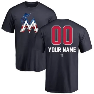 Custom Miami Marlins Custom Name and Number Banner Wave T-Shirt - Navy