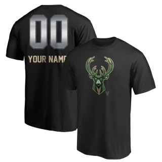 Custom Milwaukee Bucks Black Custom Midnight Mascot T-Shirt