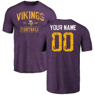 Custom Minnesota Vikings Purple Distressed Custom Name & Number Tri-Blend T-Shirt