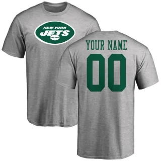 Custom New York Jets Custom Name & Number Logo T-Shirt - Ash