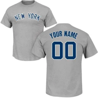 Custom New York Yankees Custom Name & Number T-Shirt - Gray