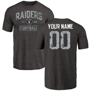 Custom Oakland Raiders Black Distressed Custom Name & Number Tri-Blend T-Shirt